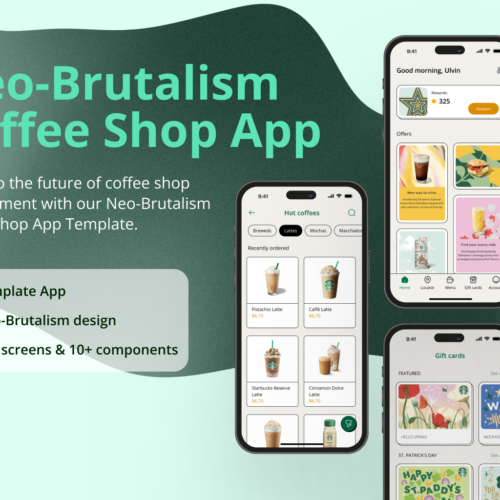 Revolutionize Your Cafe Business with our Modern Coffee Shop App Template for iOS & Android – A Starbucks Redesign Inspired Mobile App Component