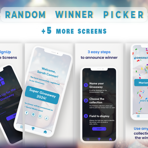 Ultimate Random Giveaway Winner Picker: Seamlessly Responsive for iOS, Android & Web – A Dark Mode Firebase Selection Tool with Signup, Login & Registration Features