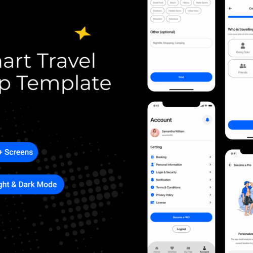 Smart Travel Assistant App: Your Ultimate UI Template for Personalized Itinerary Management, Destination Suggestions, and Streamlined Travel Booking on iOS & Android