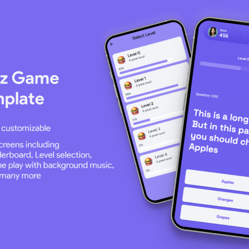 Interactive Trivia Game Quiz Template: Customizable for Android, iOS, Web – Powered by FlutterFlow