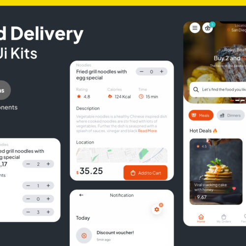 Complete Food Delivery App UI Kit: Customizable Android & iOS Prototype for Uber Eat-Style Delivery Services