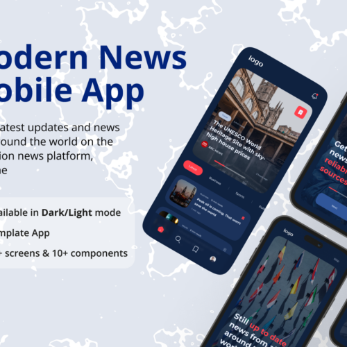 Modern Minimalistic News App Template for Android and iOS: Featuring Dark Mode, Light Mode, and Clean Design – Your Ultimate Guide to a Modern News App