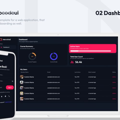 02 Dashboard Web App: Responsive Side Navigation with Dark Mode for Web, iOS, and Android Platforms