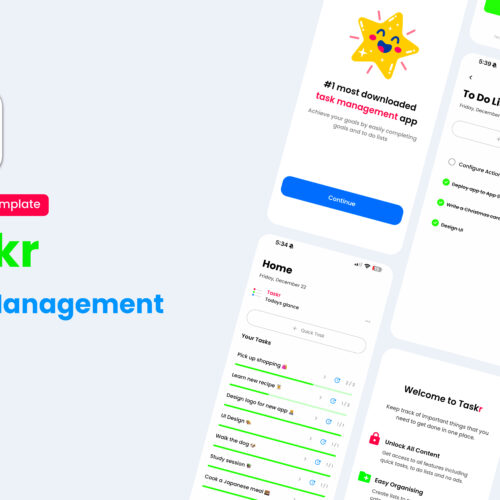 Taskr – Ultimate Task Management App Template for iOS, Android & Web: Simplify To-Do Lists, Efficient Onboarding UI, Complete Management Features